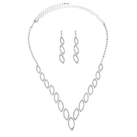 RUOFFETA Bridal Jewelry Set, Silver Rhinestone Necklace Earrings Set Wedding Jewelry Set for Brides and Bridesmaid(Style C)