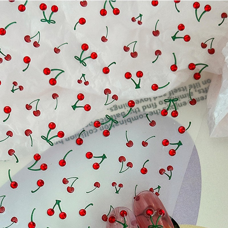 TailaiMei Cherry Nail Stickers, Fruit Self-Adhesive Nail Art Decals for