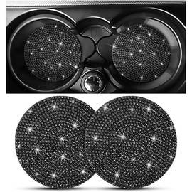 Aorvp Bling car cup holder coaster, 2 pack crystal rhinestone anti-slip insert coasters, universal 2.75 inch fashion automotive cup mat, car interior accessories decor gifts for women - Color: Black