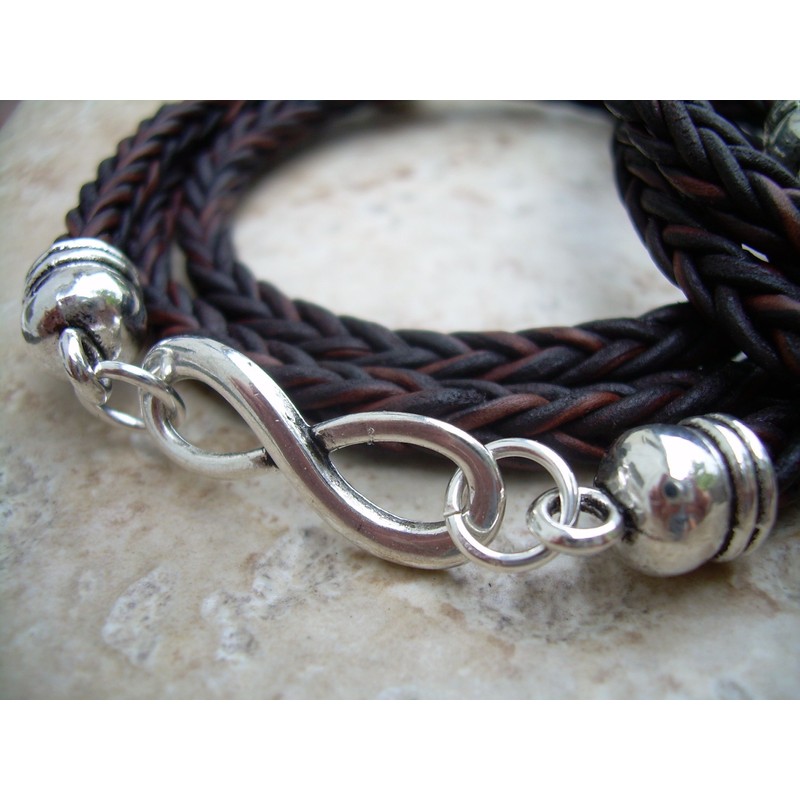 His and Hers Set of Braided Leather Infinity Couples Wrap