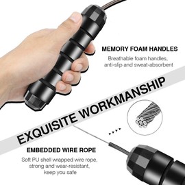 Jump Rope, LT Skipping Rope Tangle-Free with Ball Bearings Rapid Speed Jump Rope Cable and 6" Memory Foam Handles Ideal for Aerobic Exercise Like Speed Training, Endurance Training and Fitness Gym (BLACK)