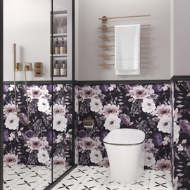 ILHIIOR Purple Floral Wallpaper Watercolor Peel and Stick Wallpaper Leaf Vintage Contact Paper Boho Flower Wall Paper Removable Wallpapers Self Adhesive for Cabinet Drawers Wall Decor 17.5''x118.1''