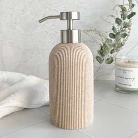 Lunestella Elegant Boho Beige Hand Soap Dispenser with Stainless Steel Pump, for Bathroom and Kitchen, Modern Farmhouse Style, Rust Proof, 7oz