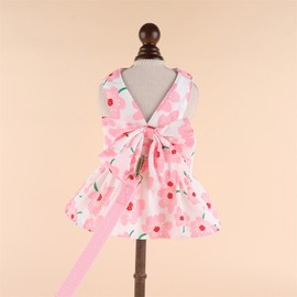 Ling & Bai Small Dog Harness Dress and Leash Set, Cute Bowknot Summer Dresses Cat Princess Clothes Outfits Accessories for Pet Puppy Kitten (Pink, L)