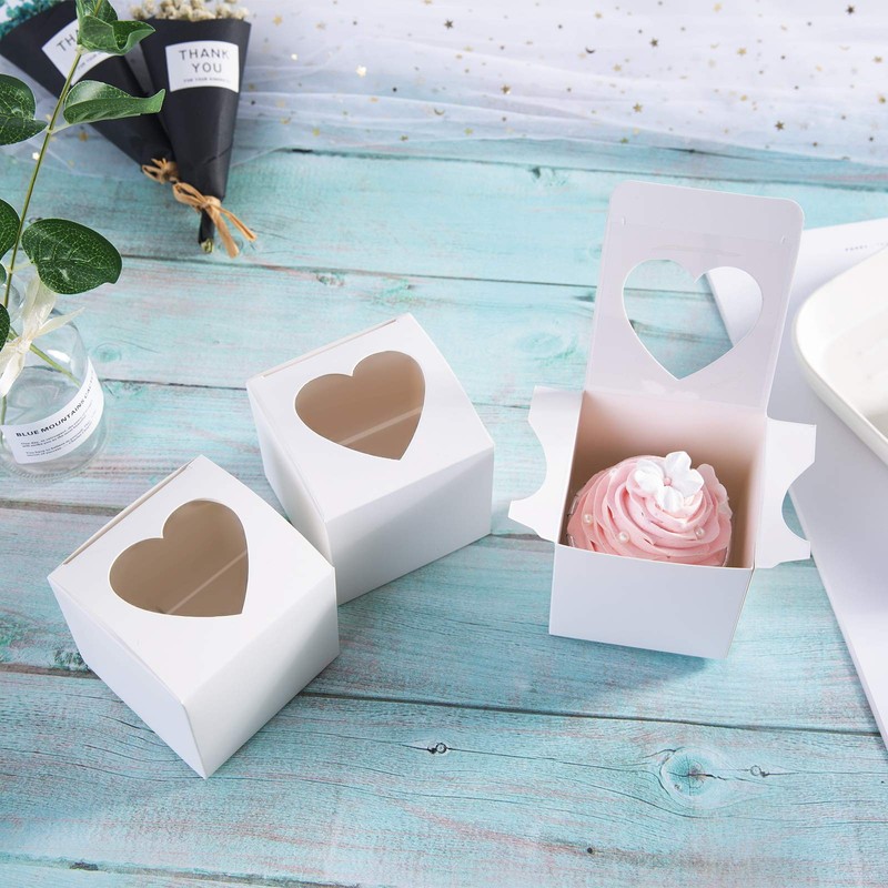 ONE MORE 3"Mini Single Favor White Cupcake Boxes with Heart