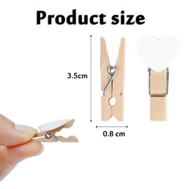 3.5cm Photo Clips, 50 PCS Mini Wooden Heart Pegs, Wooden Photo Display Clips, Clothes Pegs, Tiny Pegs for Photo Wall Home School Wedding Decoration, Clips Photo Pins Heart Shape