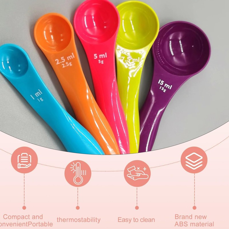 Set of 5 Measuring Spoons Grams Various Capacities with Colourful