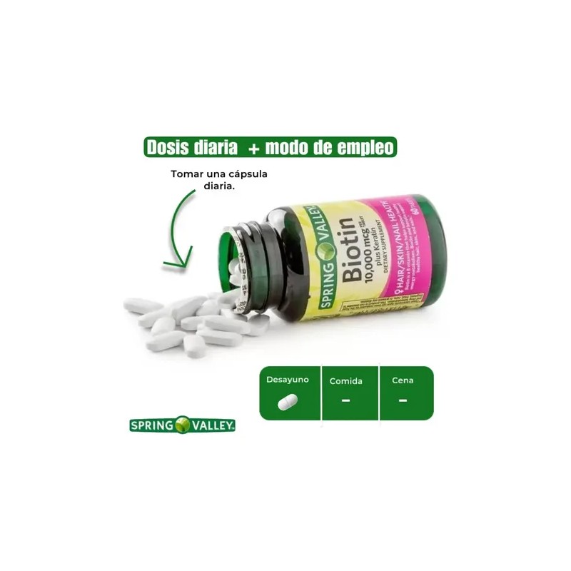 Biotina Premium Piel Cabello Uñas 10,000mcg 60 Caps