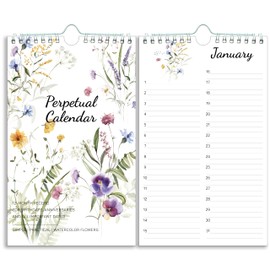 Perpetual Calendar – Undated Calendar 12-Month for Birthday, Anniversaries, Important Days, Festivals Reminder, 6'' x 10'' with 2 Lines Per Days, Twin-wire Binding, Thicker Paper, Minimalist Flowers