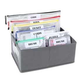 Board Game Storage Kit - Includes Basket and 12 Zipper Bags, Writable Stickers, Adhesive Dots, Ideal for Puzzle Storage, Toys, Building Blocks, DIY Gadgets, Travel, Office, and Home Organization