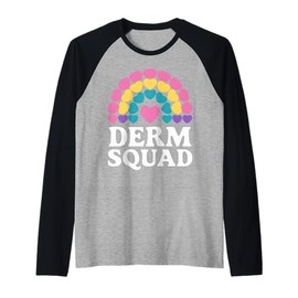 Derm Squad Colorful Heart Rainbow Dermatology Colorful Raglan Baseball Tee