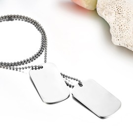 JewelryWe Jewellery, Men's Dog Tag Necklace, Stainless Steel, with 2 High-Gloss, Polished Dog Tags and 60 cm Chain, Colours: Silver, Black, Gold, Customisable, Stainless Steel