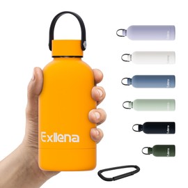 Exllena Small Water Bottle 350 ml with Handle & Carabiner - Stainless Steel Drinking Bottle 350 ml, 100% Leak-proof and BPA-Free, Mini Thermos Flask for Sports, Office & Children (Mango)