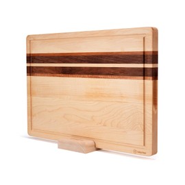 Cokka Praca Large (16.9"L x 11.8"W x 1"Th) Hard Maple Wood Cutting Board for Kitchen-Wooden Cutting Board with Holder for Meal Prep, Charcuterie Wooden Board with Deep Juice Groove, Reversible