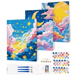 Petrala Paint by Numbers Kit for Adults Sun Moon Stars Paint by Number Kits 3 Pack Pink Colorful DIY Acrylic Craft Painting Kits for Adults Without Frame, 16x20 Inch