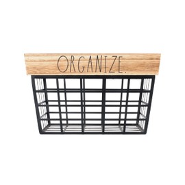 Rae Dunn Organize Wire Storage Basket – Metal and Light Wood Organizer – Decorative Storage Bin – Home & Office Organizers for Desk, Bedroom, Living Room, Closet and More Dark Brown /inOrganize/in