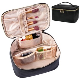 LUPATDY Cosmetic Bag Women's Make Up Bag Portable, black, PU leather cosmetic bag