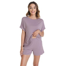 WiWi Women's Pajamas Sets Soft 2 Piece Lounge Summer Short Sleeve Tops and Shorts Sleepwear Pjs Set S-XXL, Deauville Mauve, X-Large