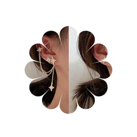 Allereya Vintage Crystal Star Crawler Earring Chain Wrap Dangle Drop Earring CZ Star Ear Cuff Wrap Clip On Earrings Long Chain Climbers Crawler Earrings Jewellery for Women and Girls