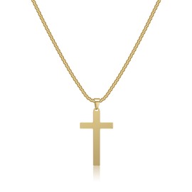 GILIEYER Cross Necklace for Men, Stainless Steel Cross Pendant Necklace Layered Cuban Link Chain Crucifix Necklace Silver Black Gold Cross Chain Cross Jewelry (Single Layer, Gold)