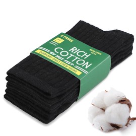 HOT FEET Thin Crew Summer Socks for Men - 5 Pack, Breathable, Moisture Wicking, Lightweight, Ribbed Cotton Socks, Sizes 7-17, Black, 10-13