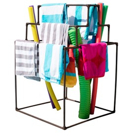 8 Bar Pyramid Towel Rack - Dry Wet Towels, Organize Fresh Towels, Poolside Towel Storage Organizer, (35.5" L x 35.5" W x 55" H), Brown