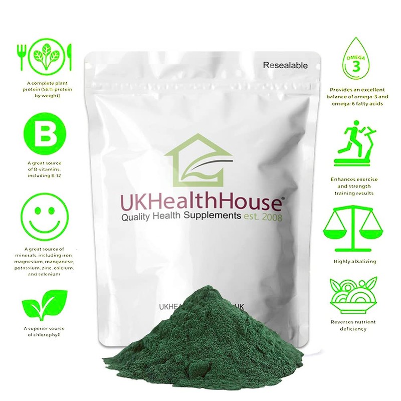 25g UKHealthHouse Pure Organic Spirulina Powder x 25g - 62.3%