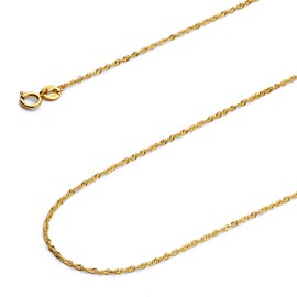 14k REAL Yellow Gold Solid 1mm Singapore Chain Necklace with Spring Ring Clasp - 20"