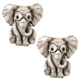 ICE ARMOR 2-PC Gift Set 5" H Elephant with Glasses Figurine Statue Sculpture Ornament Decoration Home/Room Decor for Housewarming, Holidays, Christmas Special