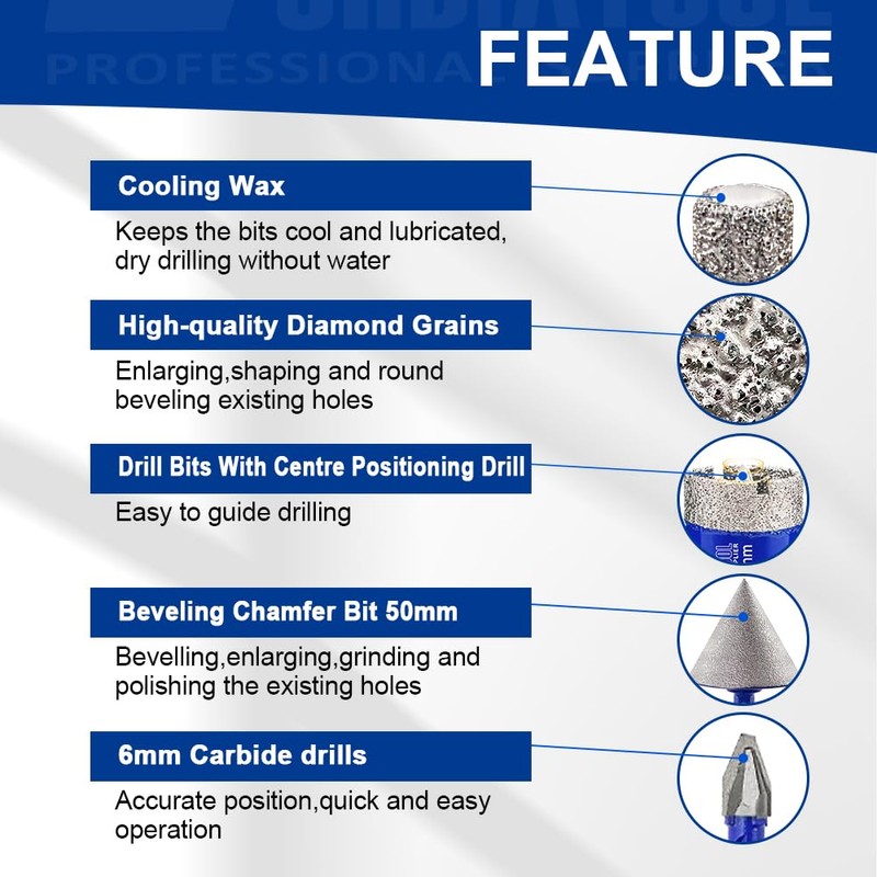 SHDIATOOL Tile Diamond Drill Bits Kit, Porcelain Hole Saw Sets,