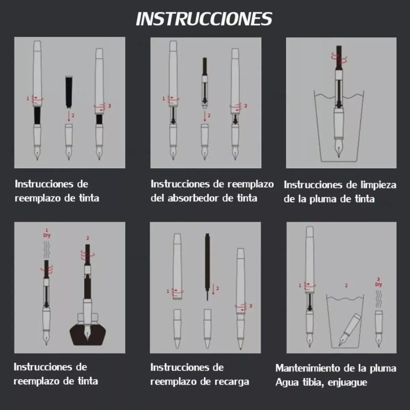 Veraly Pluma Estilográfica Punta Fina 1mm + Tinta/ Rellenable 1pz