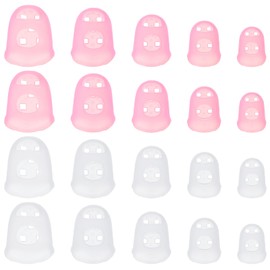 20Pcs Rubber Finger Tips, Guitar Fingertip Protector Pads Breathable Thimble Finger Grips for Sorting Task Embroidery Paperwork Carving Hand Sewing 5 Sizes(White,Pink)