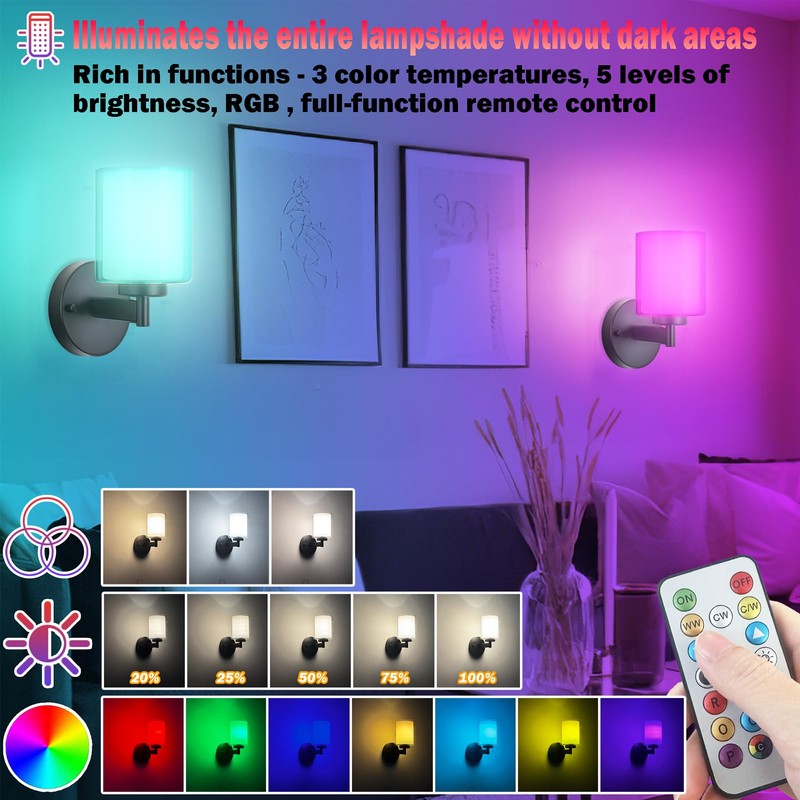 Nekhung Battery Operated Wall Sconce Set of 2, Wireless Wall