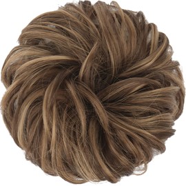 Feshfen Hairpiece with Elastic Band, Large Bun Hairpiece, Scrunchie with Hair, Curly Hair Bun, Synthetic Hair Extensions, Ponytail Hairpieces for Women, Girls, 55 g