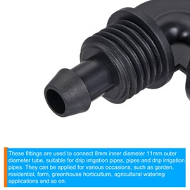 sourcing map Drip Irrigation Elbow with Barbed Fitting 8 mm / 11 mm Pipe Black for Garden Drip Hose Irrigation System Pack of 15