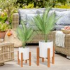 Chonsun 2-Piece White Metal Planter Set with Wood Stand, Indoor
