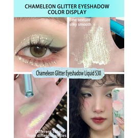 Liquid Glitter Eye Shadow - 1 Pcs Shimmer Metallic Chameleon Liquid Eyeshadow, Multichrome High Pigmented Quick Drying Long Wearing Glitter Eyeshadow for Women Girl Glitter Valentine's Day Makeup - S30