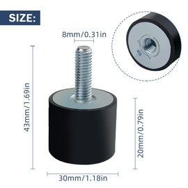 Rubber Mounts Shock Absorber, 4 Pack M8 Rubber Vibration Isolator Mount Shock Absorber Anti Vibration Silentblock Car Boat Bobbins with Studs