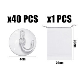 SLEEKEE 40 Transparent Suction Cup Hooks with 4 cm Diameter and 1 Storage Bag - Ideal for Hanging Bathroom and Kitchen Utensils