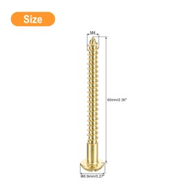 sourcing map Wood Screws M4 x 60mm Slotted Round Head Brass Self-Tapping Screw WoodWorking Screw 10 Pcs