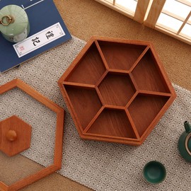 XANHOY Solid Wood Box Chinese Divided Grid Dried Fruit Tray Vintage Ornament For Home Living Room Candy Nut Melon For Case Wood Vintage Boxes For Adults, Square Trumpet