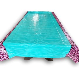 Craft Supply Pink Leopard Tablecover- Teal Animal Print Table Cover - Plastic Rectangular 54" x 84"