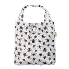 ECO CHIC Lightweight Foldable Reusable Shopping Bag Water Resistant Tote Bag (Bumble Bees Grey)