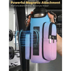 AUPET Magnetic Gym Bag for Men Women, Small Gym Bag Organizer, Crossbody Water Bottle Carrier Holder Fits 18-40oz for Workout (Gradient Blue Pink)