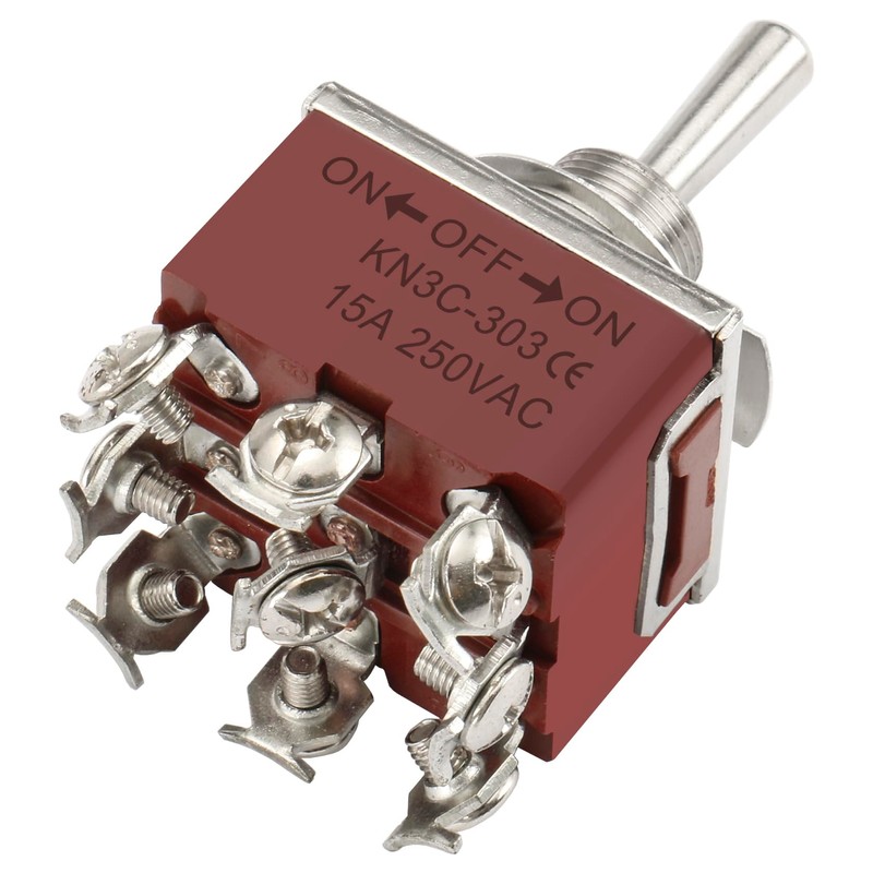 Heschen Metal Toggle Switch, KN3C-303, 3PDT, Maintained, ON/OFF/ON 3 Position,