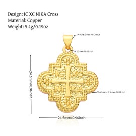 Gold Plated Christogram Symbol Orthodox IC XC NIKA Cross Medallion Four-leaf Clover Shaped Necklace with Pendant Byzantine St. Helen Constantine Jesus Christ Conquers Medal Hammered Charms Exquisite Eastern Orthodox Jewelry Gifts for Women Men Friends
