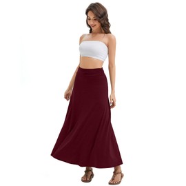 ZHANQISHENG Women's Convertible High Waisted Maxi Skirt, Tummy Control & Non-Slip Elastic Waist, Flowy Flare Casual to Dressy (XL, WR) Wine Red