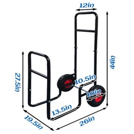 PGL Firewood Log Cart Carrier – Steel Frame Dolly Rack with Smooth Rolling Wheels & Solid Handle - 250 LB Fireplace Wood Storage Indoor Outdoor Hauling Use