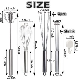PLATEYTR 3 Set Professional Egg Hand Whisk Beater with 3 Hooks - Stainless Steel Hand Push Semi Automatic Blender Mixer for Quick and Efficient Whisking