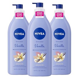 NIVEA Vanilla and Almond Oil Infused Body Lotion - Fast Absorbing 24 Hour Moisture for Dry Skin - 16.9 Oz. (Pack of 3)